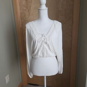Forever 21 White Eyelet Lace-Trim Crop Top Lace Up
